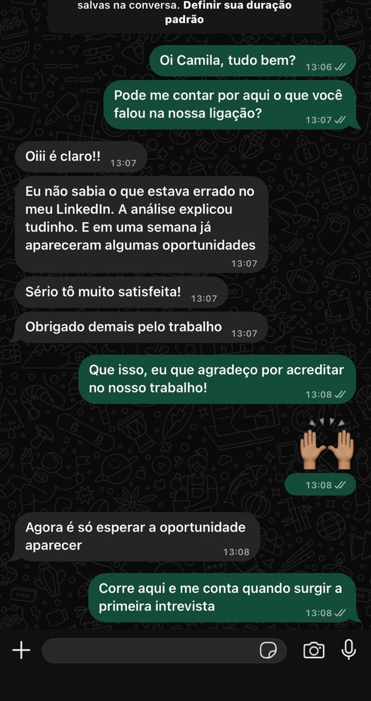 Conversa no WhatsApp com Camila Ribeiro